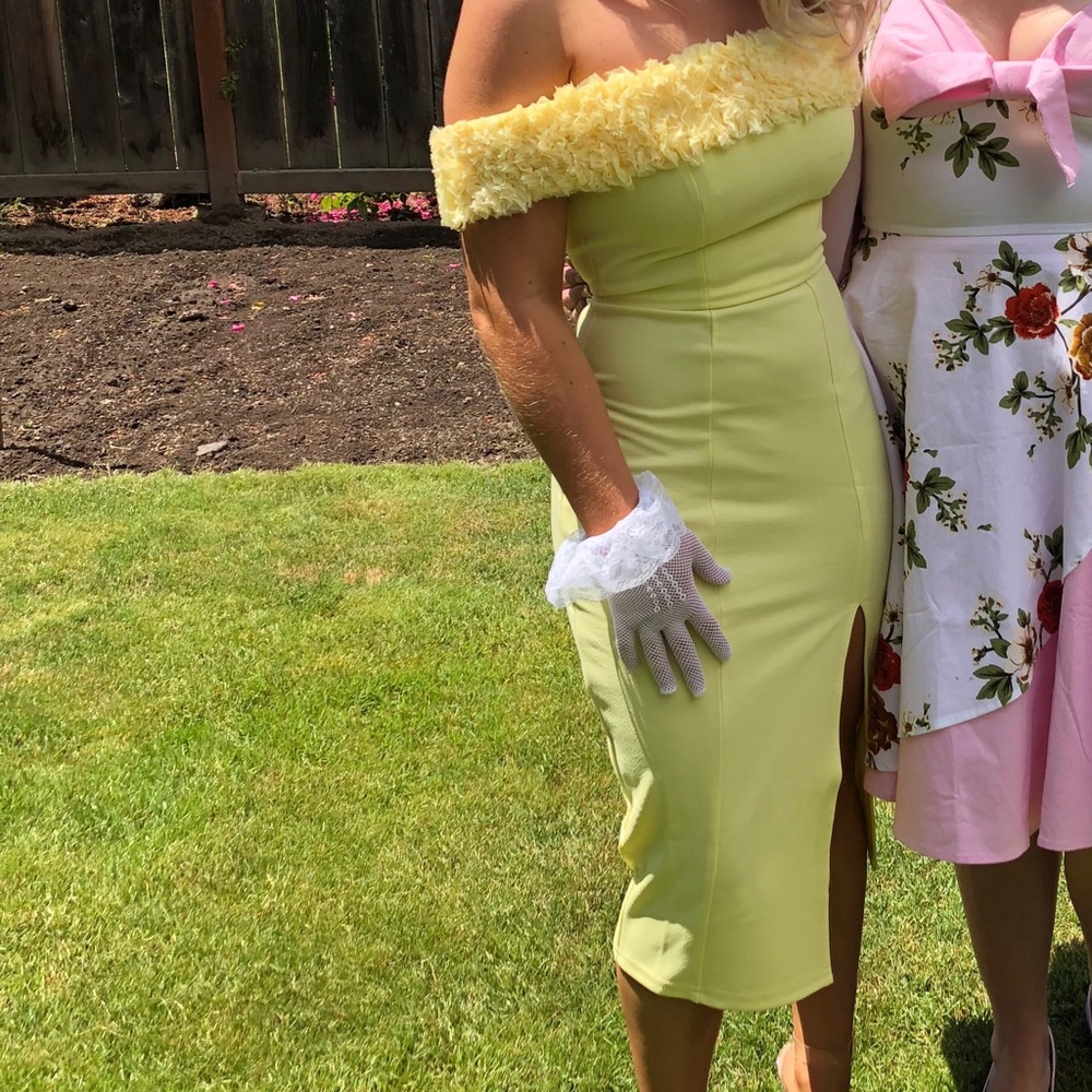 ASOS yellow off the shoulder dress